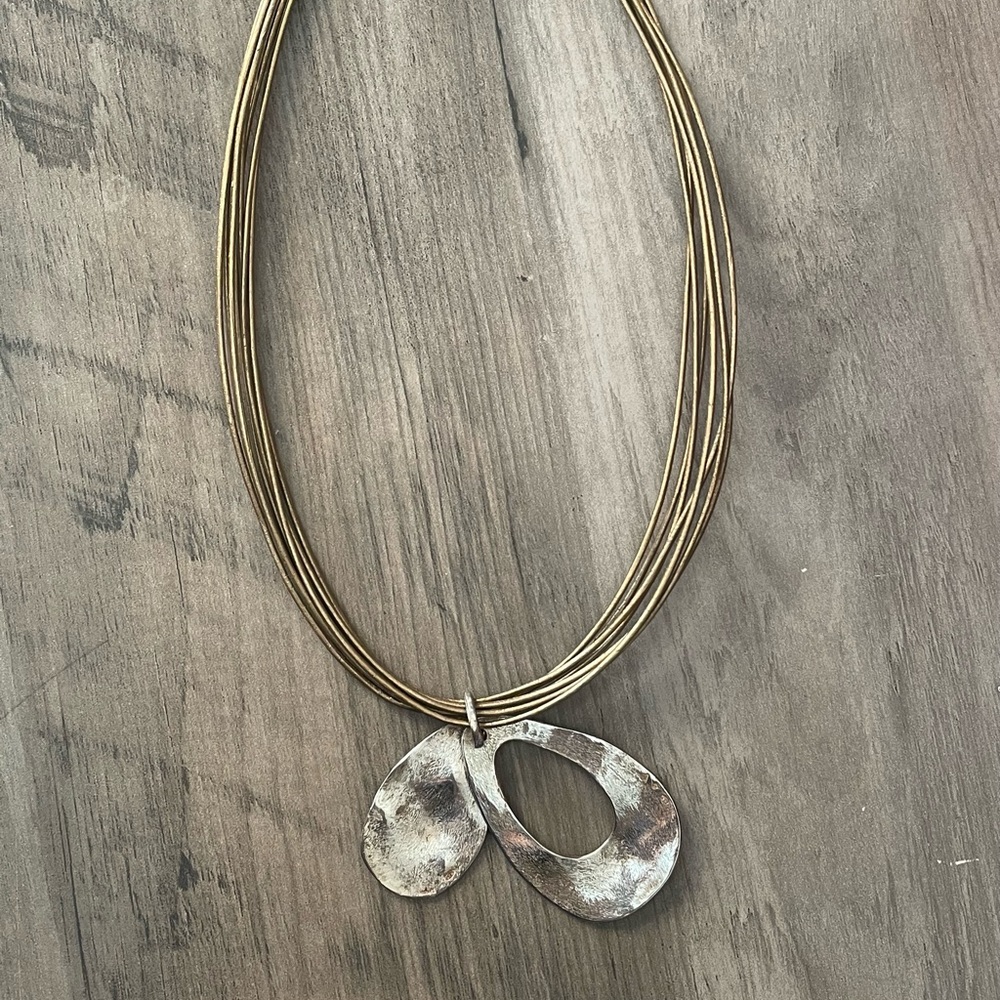 Silpada Multi Leather Strand Hammered Silver Pendant Necklace.